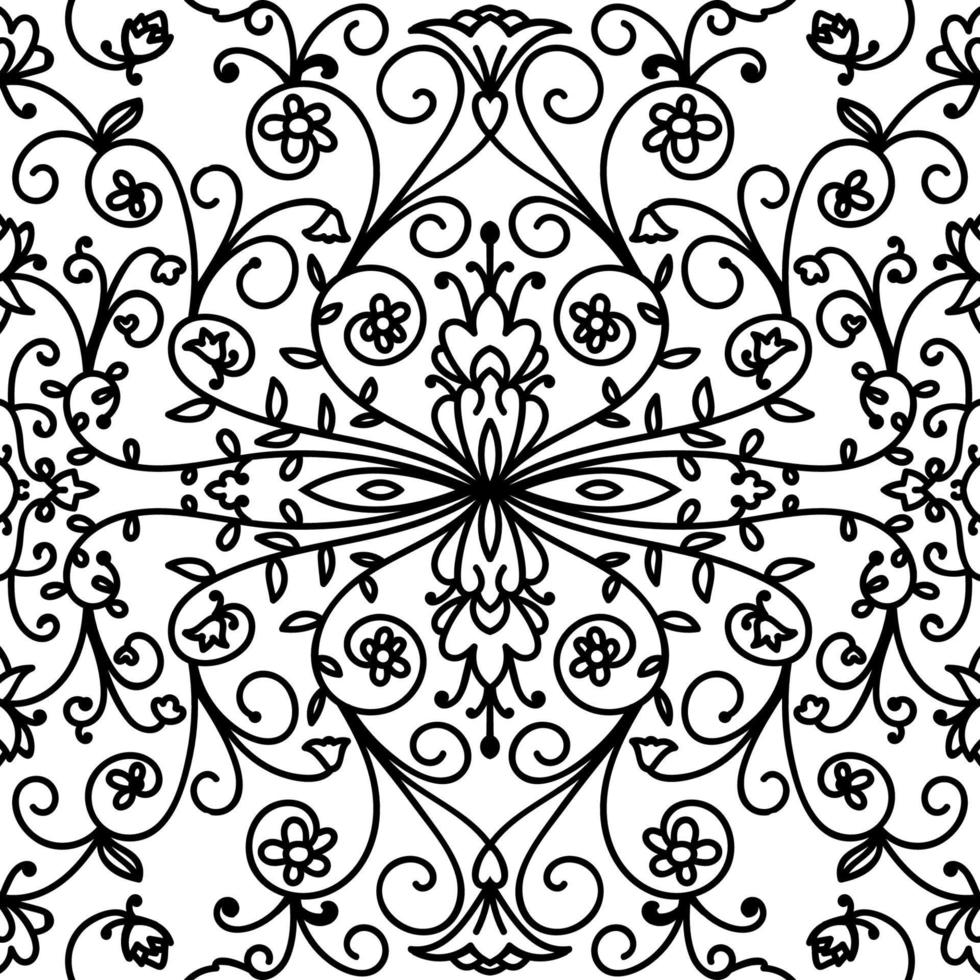 Floral damask seamless pattern with branches and flowers. vector