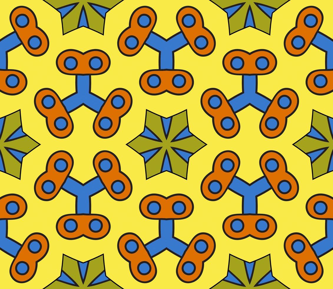 Abstract colorful doodle geometric flower seamless pattern. Floral background. Kaleidoscope mosaic, geo tile of thin line ornament. vector