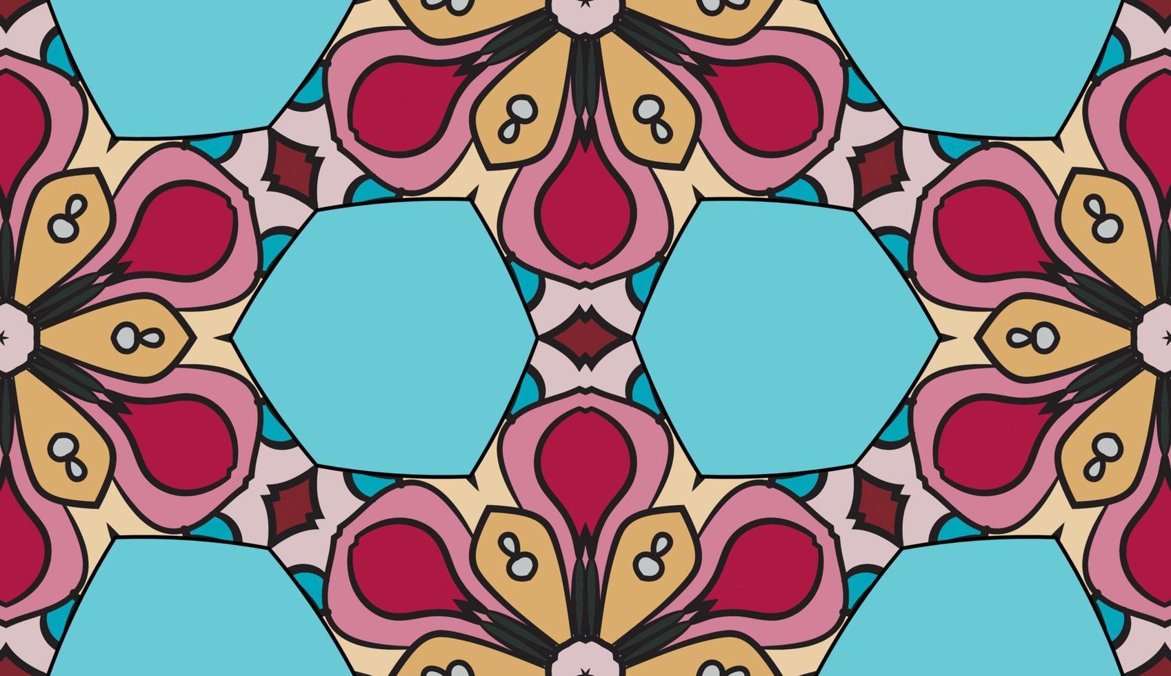 Abstract colorful doodle geometric flower seamless pattern. Floral background. Kaleidoscope mosaic, geo tile of thin line ornament. vector