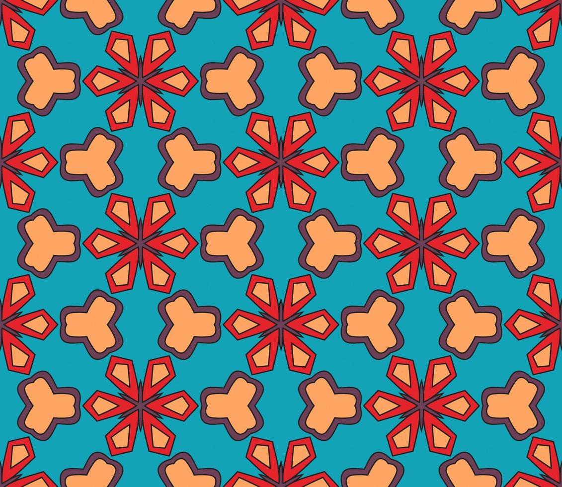 Abstract colorful doodle geometric flower seamless pattern. Floral background. Kaleidoscope mosaic, geo tile of thin line ornament. vector