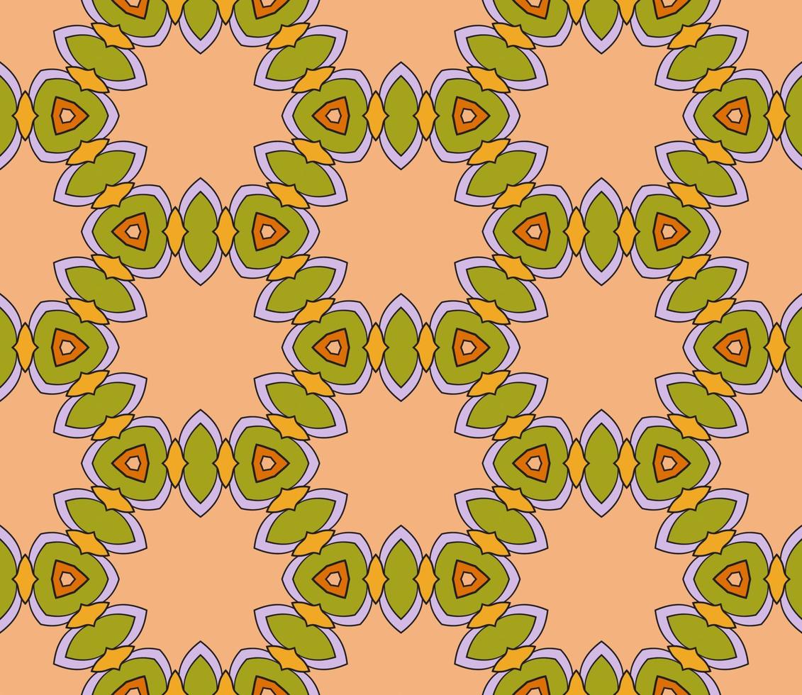Abstract colorful doodle geometric flower seamless pattern. Floral background. Kaleidoscope mosaic, geo tile of thin line ornament. vector