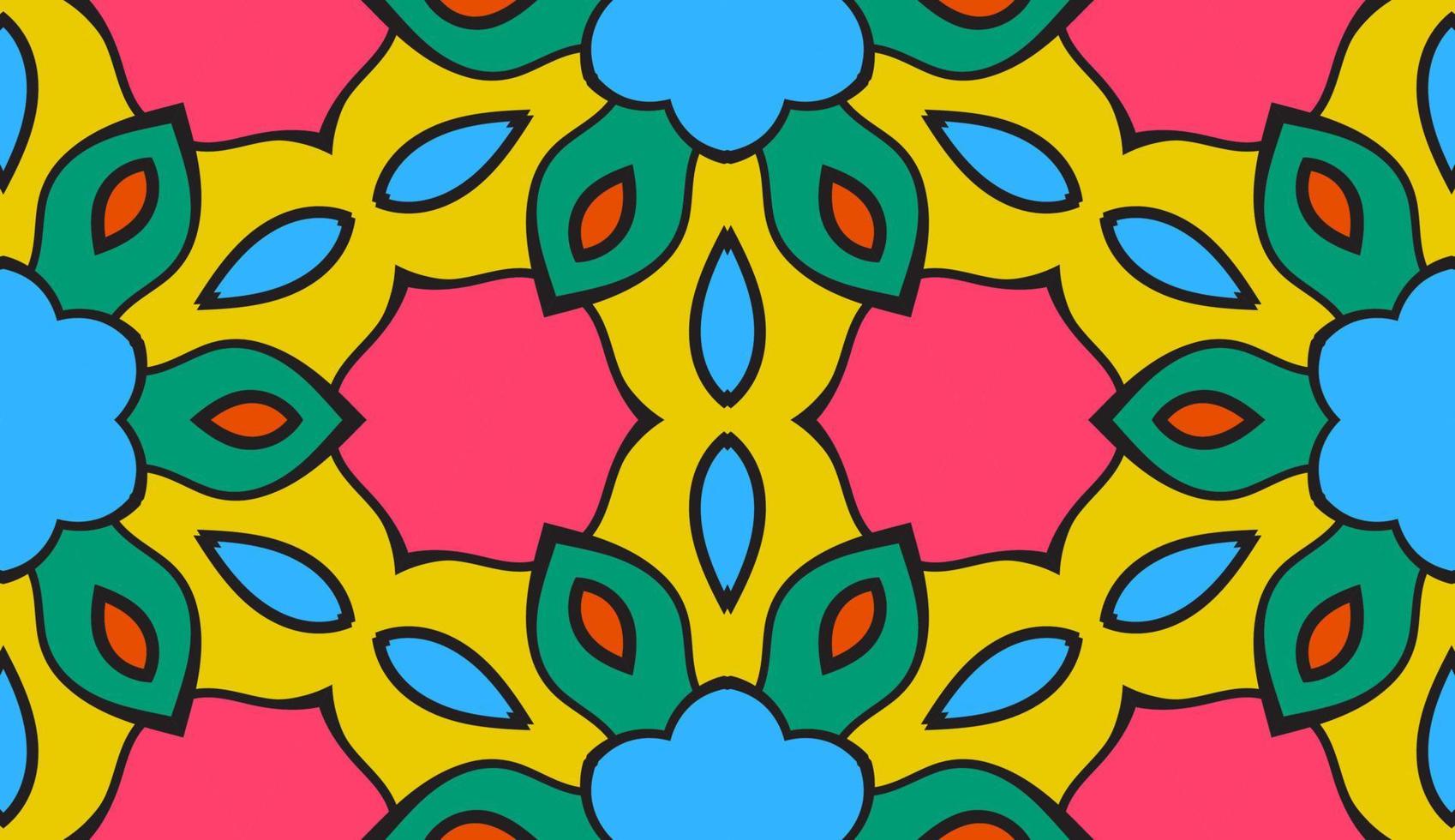 Abstract colorful doodle geometric flower seamless pattern. Floral background. Kaleidoscope mosaic, geo tile of thin line ornament. vector