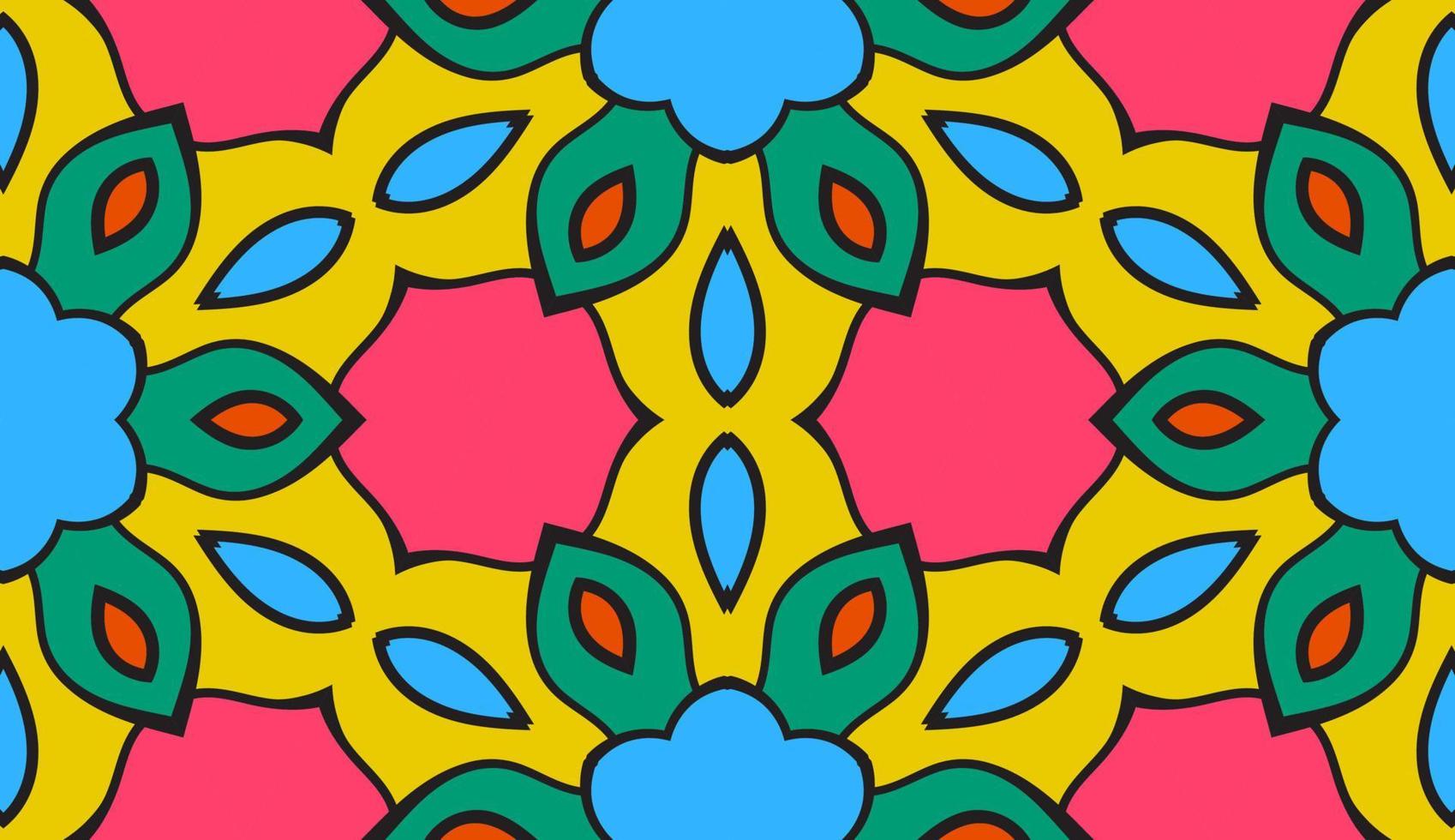 patrón sin costuras de flores geométricas de garabatos coloridos abstractos. fondo floral. mosaico de caleidoscopio, mosaico geo de adorno de línea delgada. vector