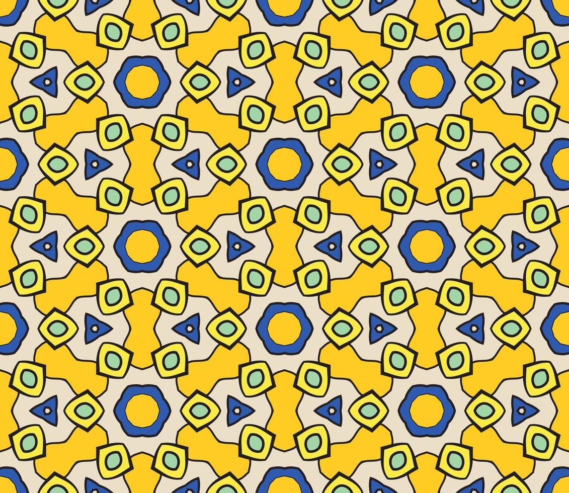 Abstract colorful doodle geometric flower seamless pattern. Floral background. Kaleidoscope mosaic, geo tile of thin line ornament. vector