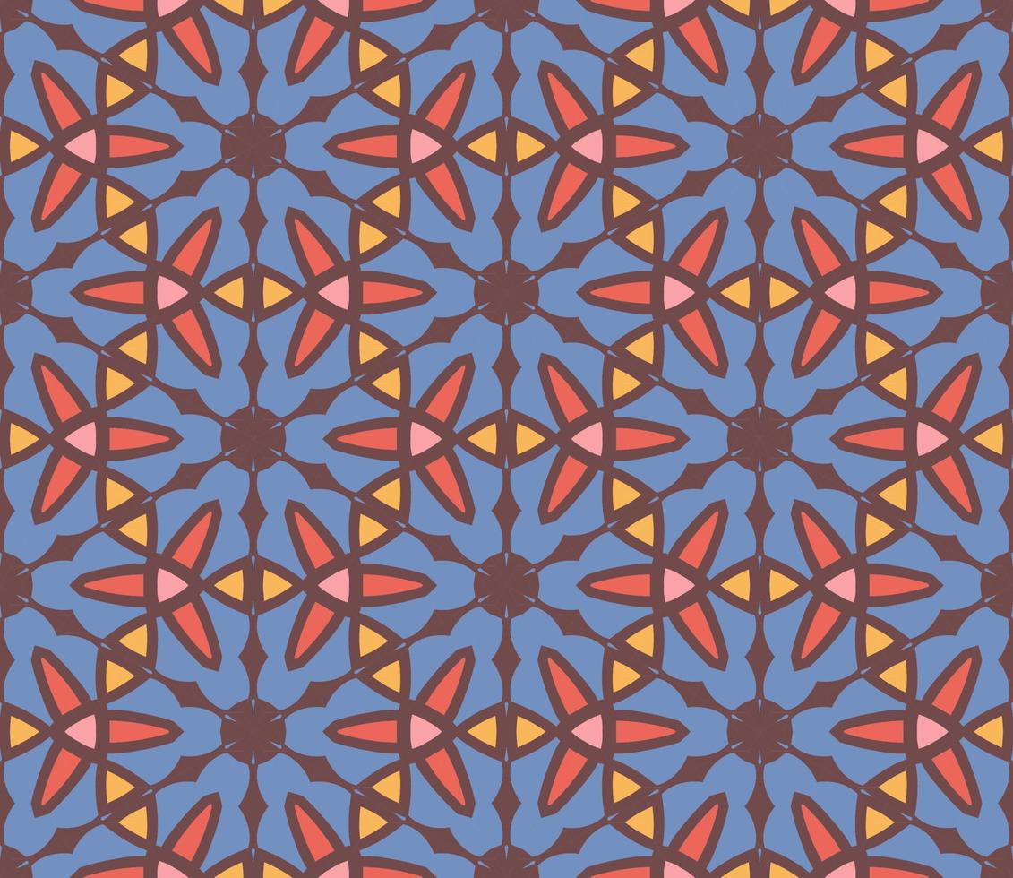 Abstract colorful doodle geometric flower seamless pattern. Floral background. Kaleidoscope mosaic, geo tile of thin line ornament. vector