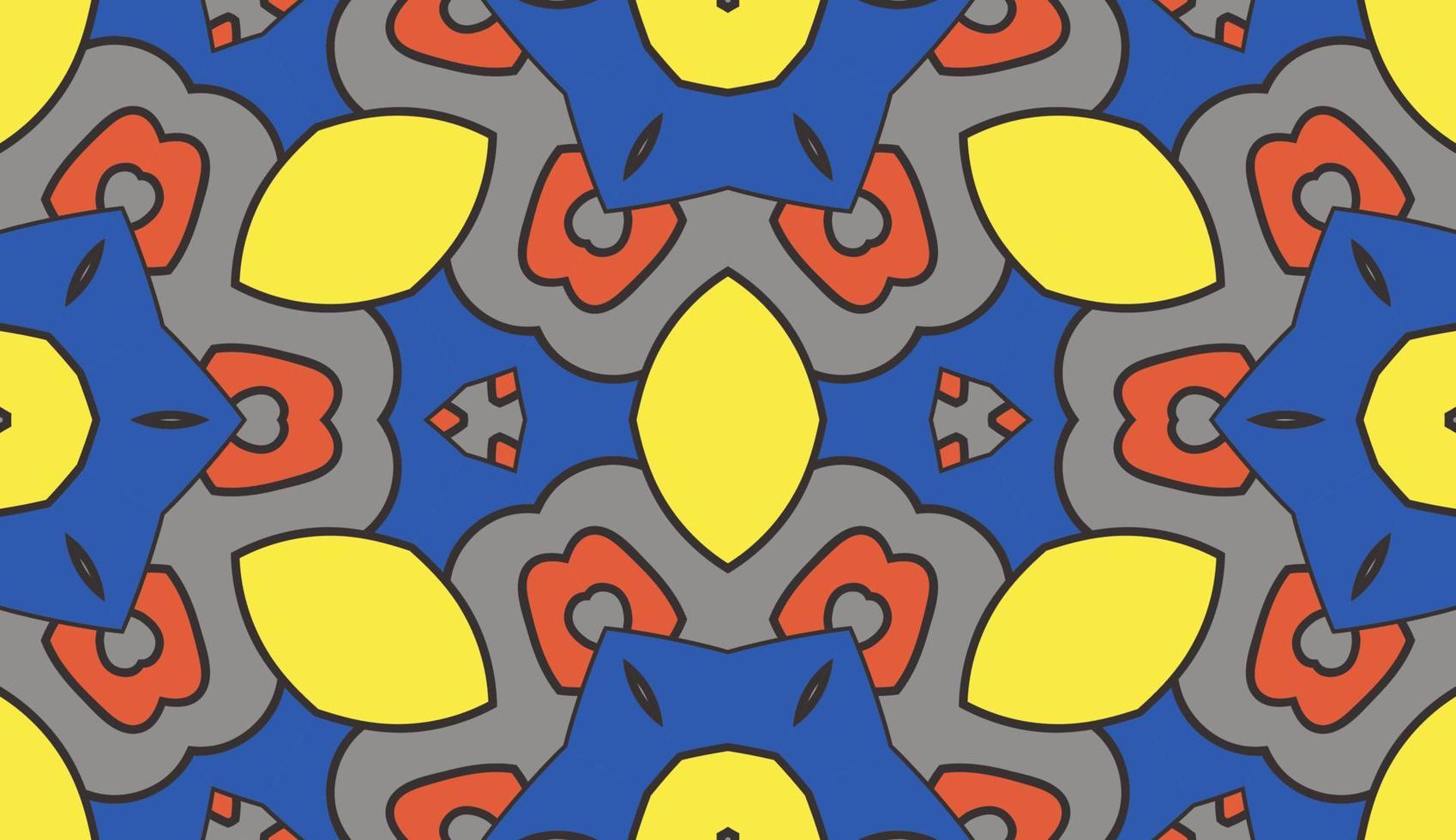 Abstract colorful doodle geometric flower seamless pattern. Floral background. Kaleidoscope mosaic, geo tile of thin line ornament. vector