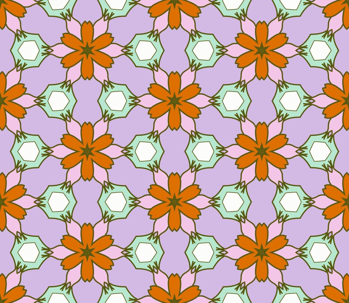 patrón sin costuras de flores geométricas de garabatos coloridos abstractos. fondo floral. mosaico de caleidoscopio, mosaico geo de adorno de línea delgada. vector