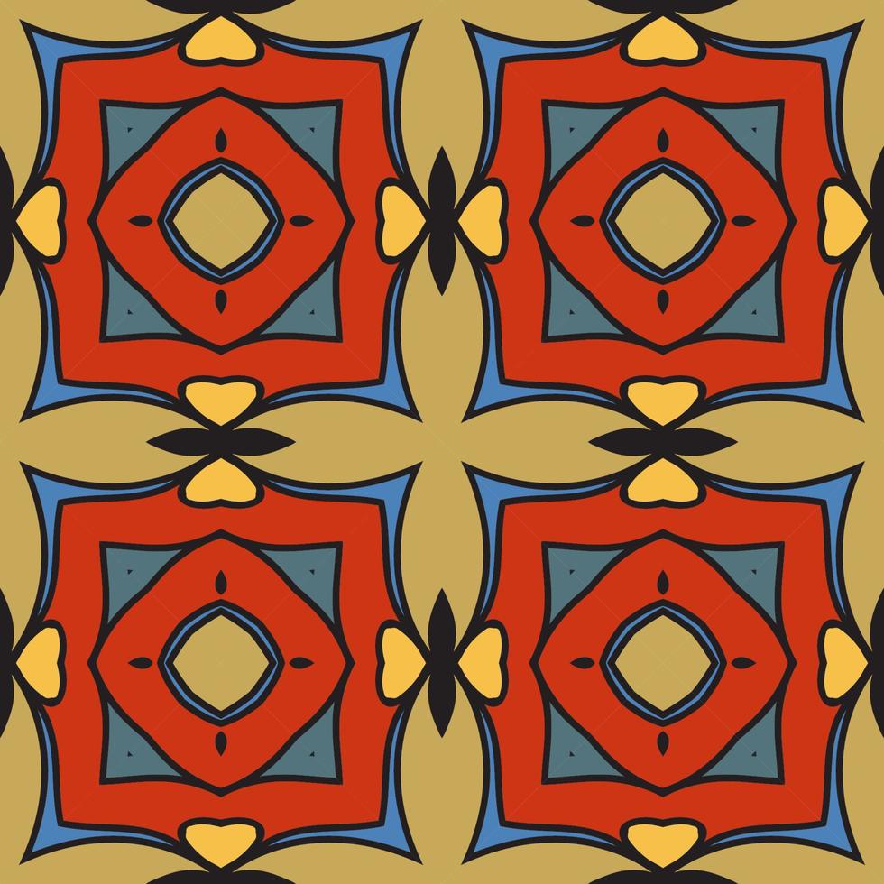 Abstract colorful doodle geometric flower seamless pattern. Floral background. Kaleidoscope mosaic, geo tile of thin line ornament. vector
