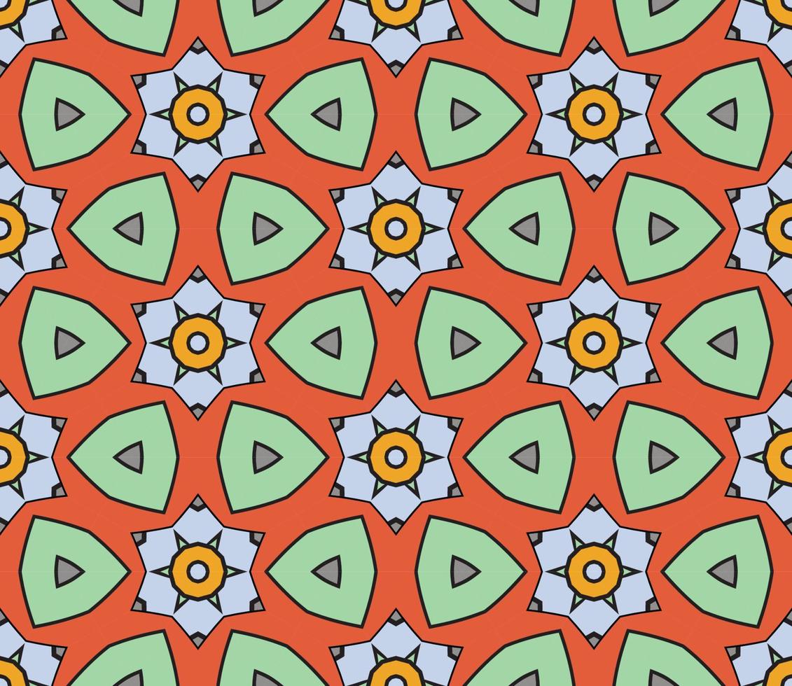 Abstract colorful doodle geometric flower seamless pattern. Floral background. Kaleidoscope mosaic, geo tile of thin line ornament. vector