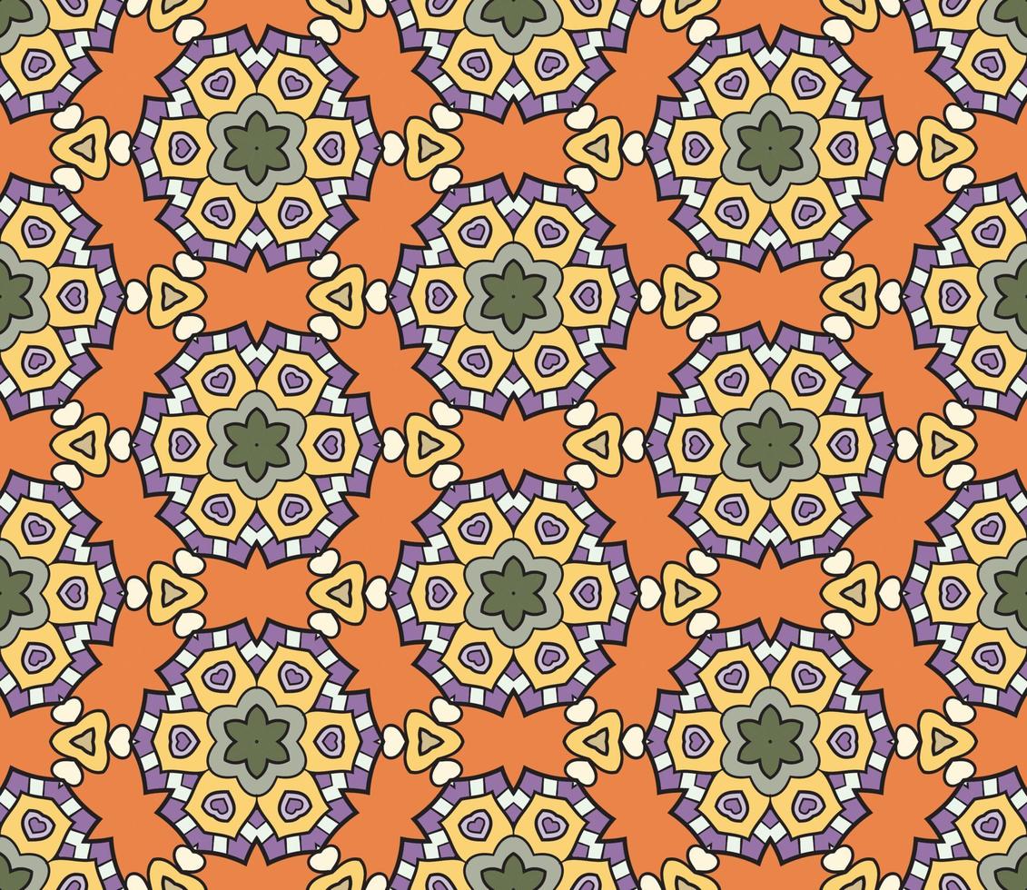 patrón sin costuras de flores geométricas de garabatos coloridos abstractos. fondo floral. mosaico, mosaico geo de adorno de línea delgada. vector