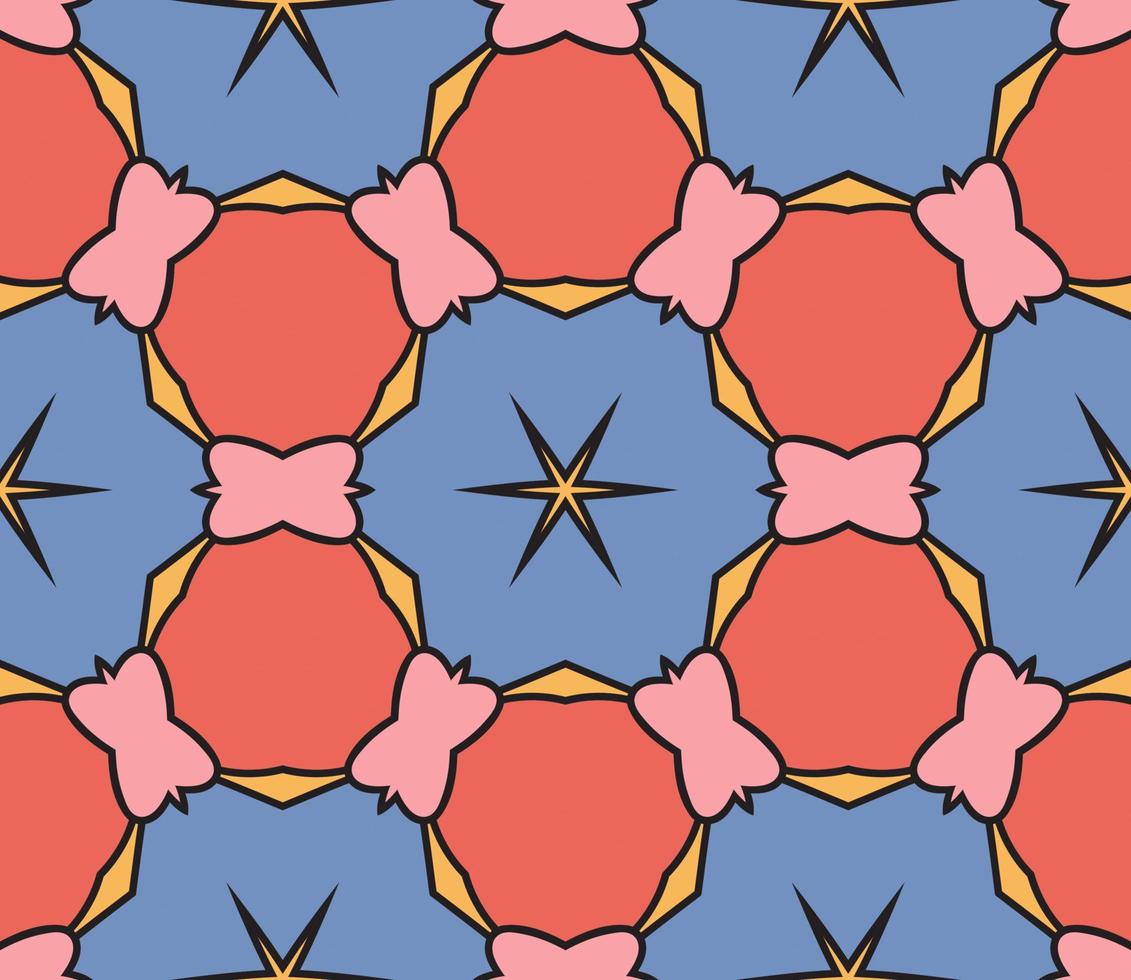 Abstract colorful doodle geometric flower seamless pattern. Floral background. Kaleidoscope mosaic, geo tile of thin line ornament. vector