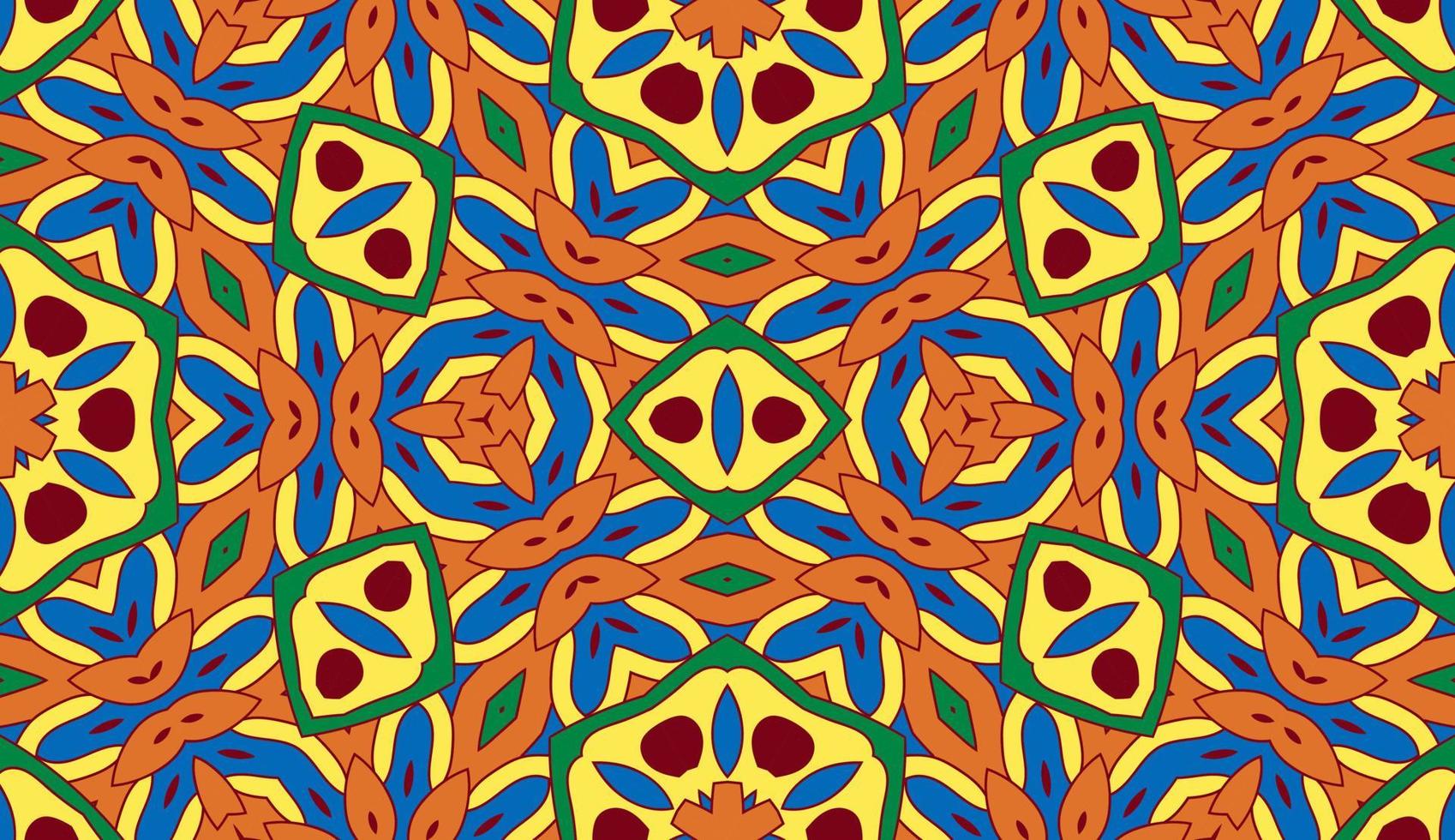 Abstract colorful doodle geometric flower seamless pattern. Floral background. Kaleidoscope mosaic, geo tile of thin line ornament. vector