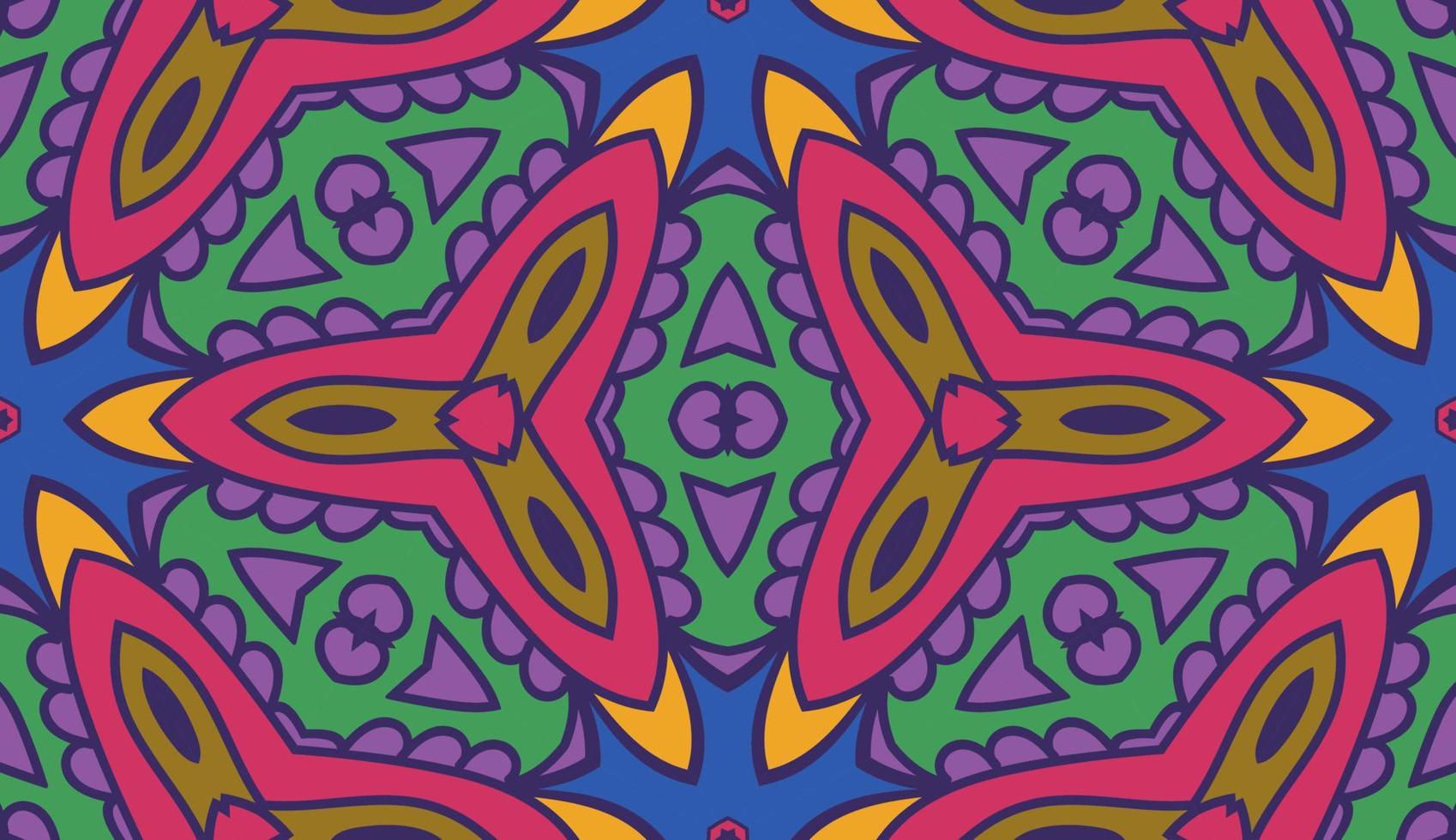 Abstract colorful doodle geometric flower seamless pattern. Floral background. Kaleidoscope mosaic, geo tile of thin line ornament. vector