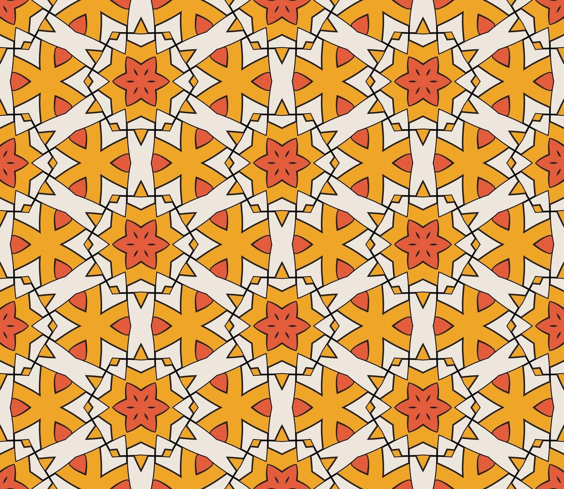 Abstract colorful doodle geometric flower seamless pattern. Floral background. Kaleidoscope mosaic, geo tile of thin line ornament. vector