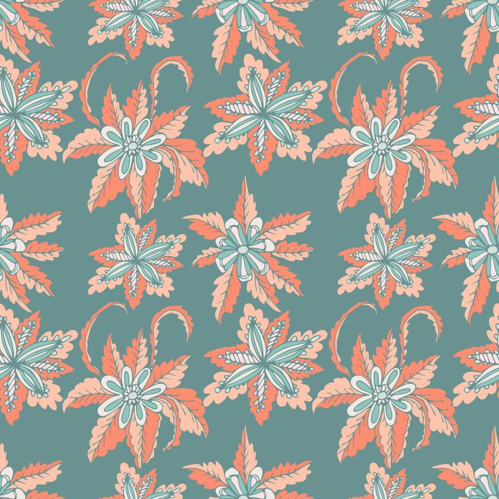 Cute cartoon doodle seamless pattern with flowers. Floral background. vector