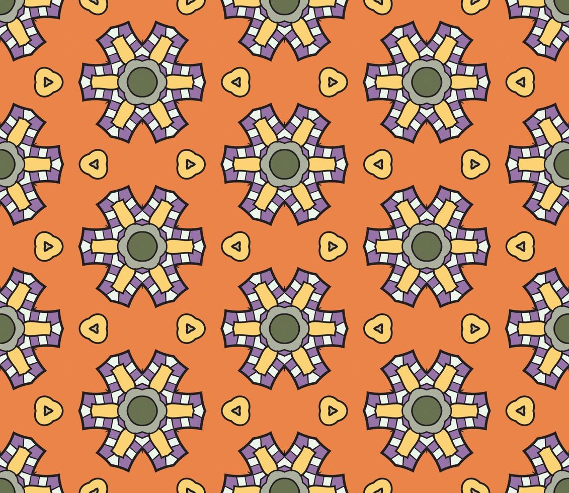 patrón sin costuras de flores geométricas de garabatos coloridos abstractos. fondo floral. mosaico, mosaico geo de adorno de línea delgada. vector