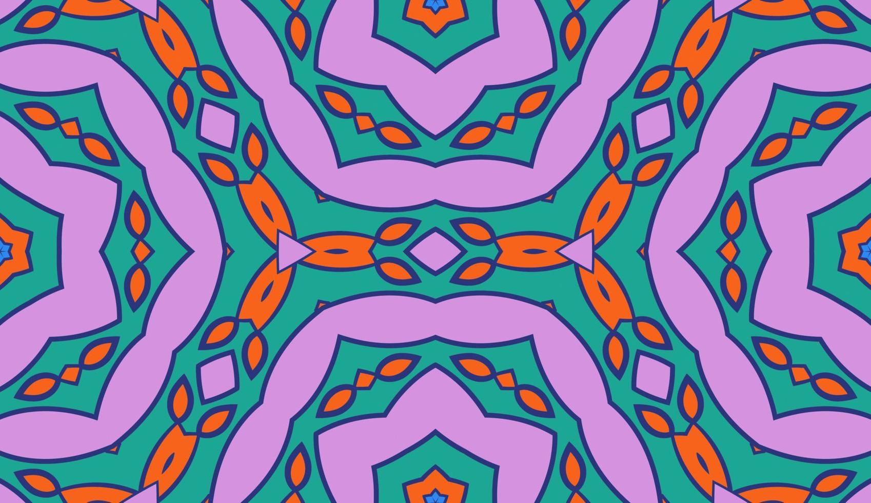 Abstract colorful doodle geometric flower seamless pattern. Floral background. Kaleidoscope mosaic, geo tile of thin line ornament. vector