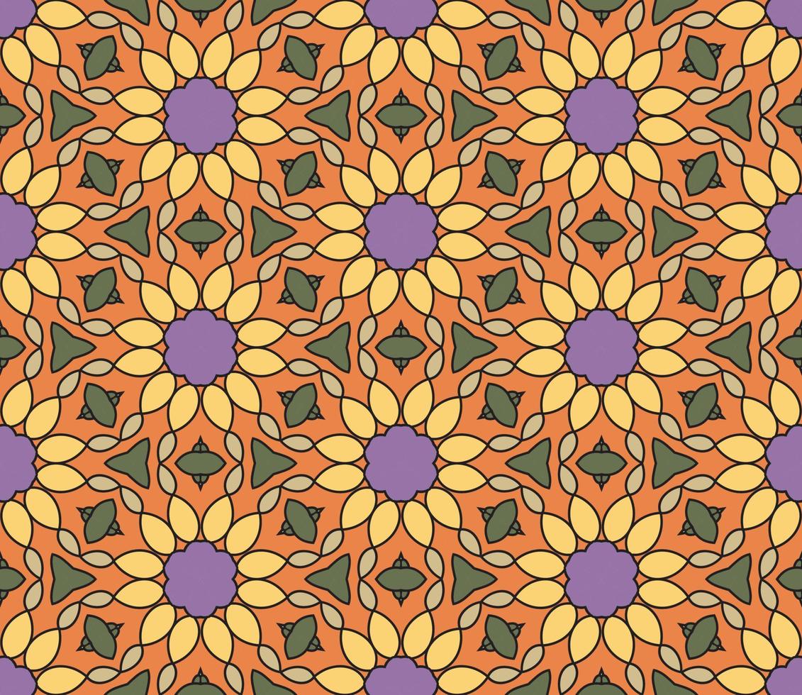 patrón sin costuras de flores geométricas de garabatos coloridos abstractos. fondo floral. mosaico de caleidoscopio, mosaico geo de adorno de línea delgada. vector