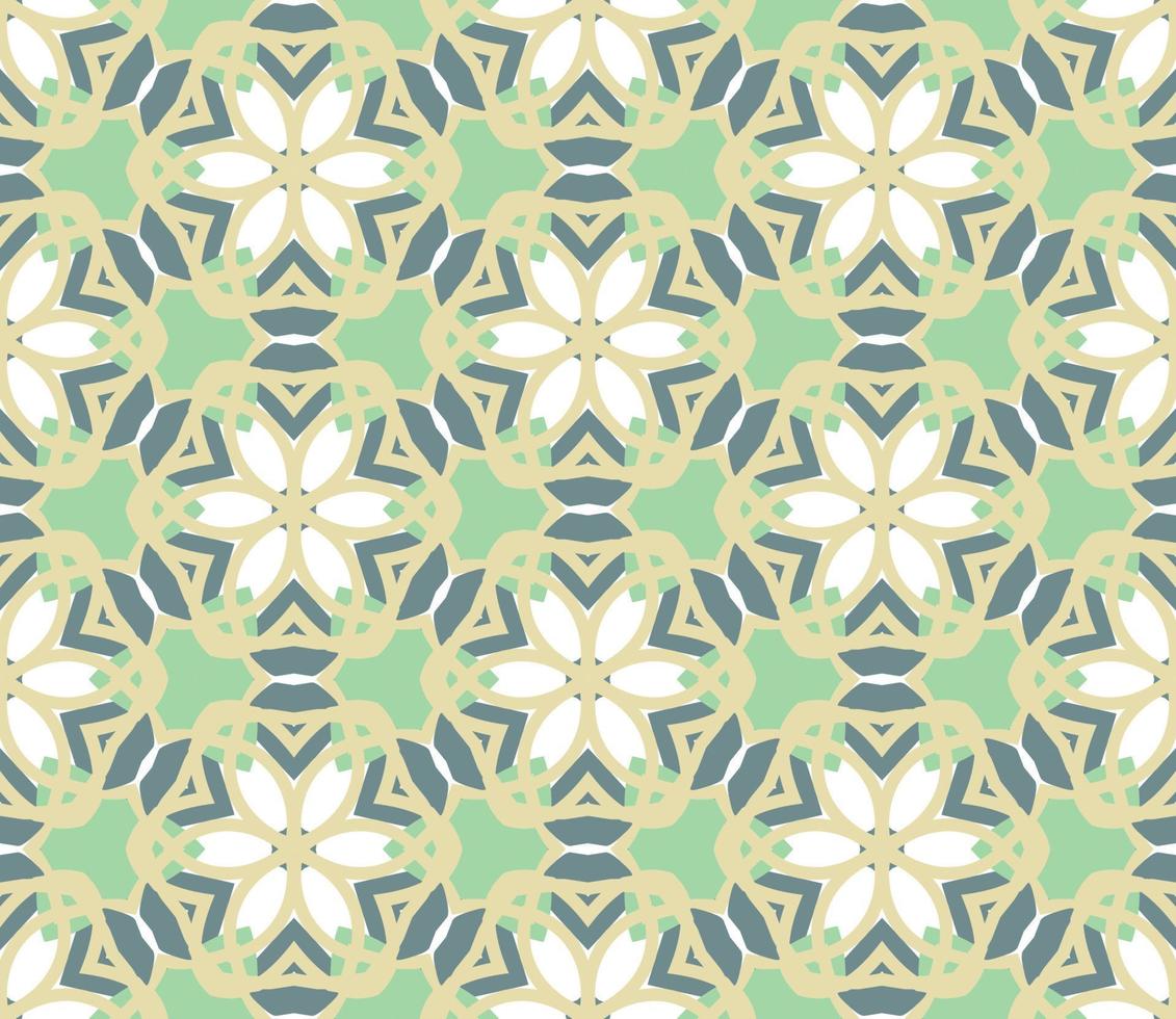 Abstract colorful doodle geometric flower seamless pattern. Floral background. Kaleidoscope mosaic, geo tile of thin line ornament. vector