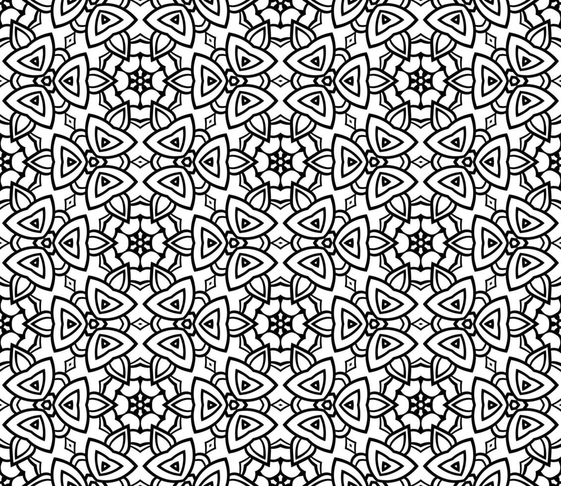 Abstract colorful doodle geometric flower seamless pattern. Floral background. Kaleidoscope mosaic, geo tile of thin line ornament. vector