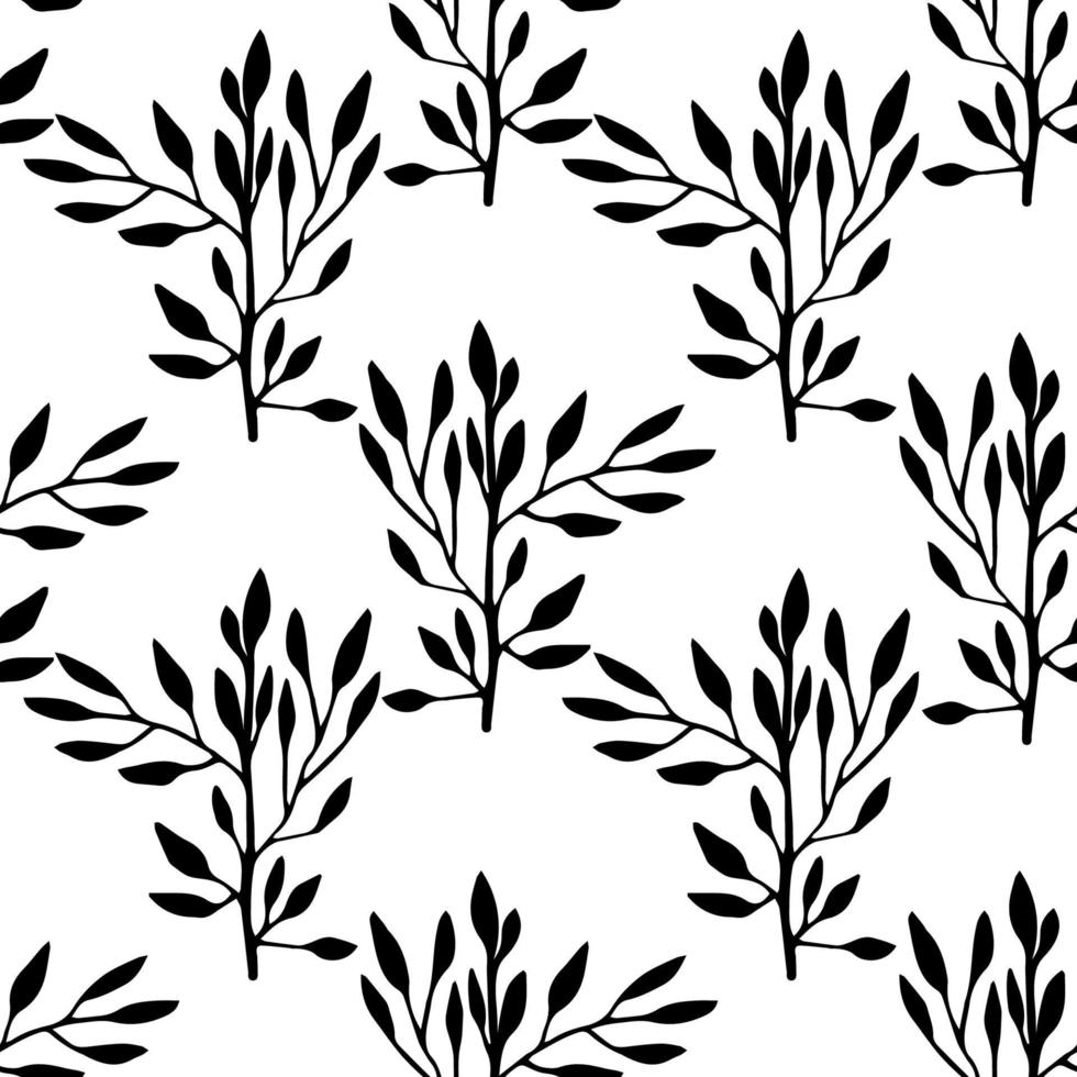 Cute cartoon doodle flower seamless pattern. Background  with plant, leaves. Wrapping  paper, textile. vector