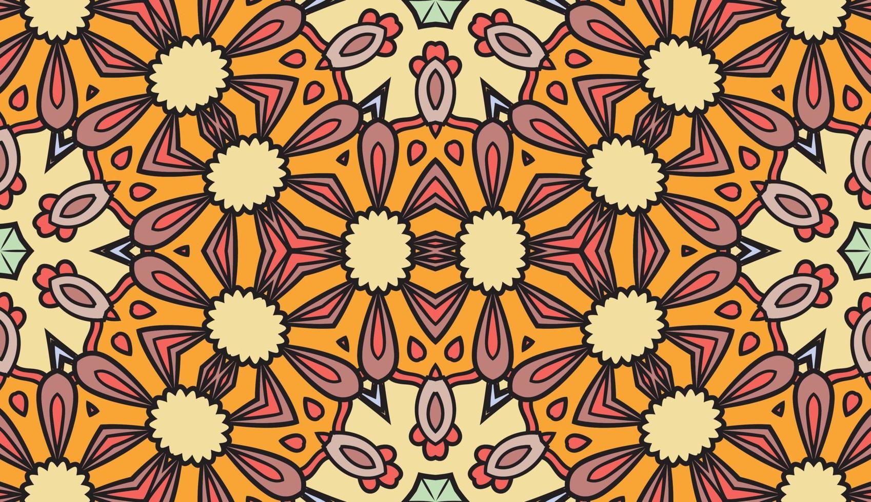 Abstract colorful doodle geometric flower seamless pattern. Floral background. Kaleidoscope mosaic, geo tile of thin line ornament. vector