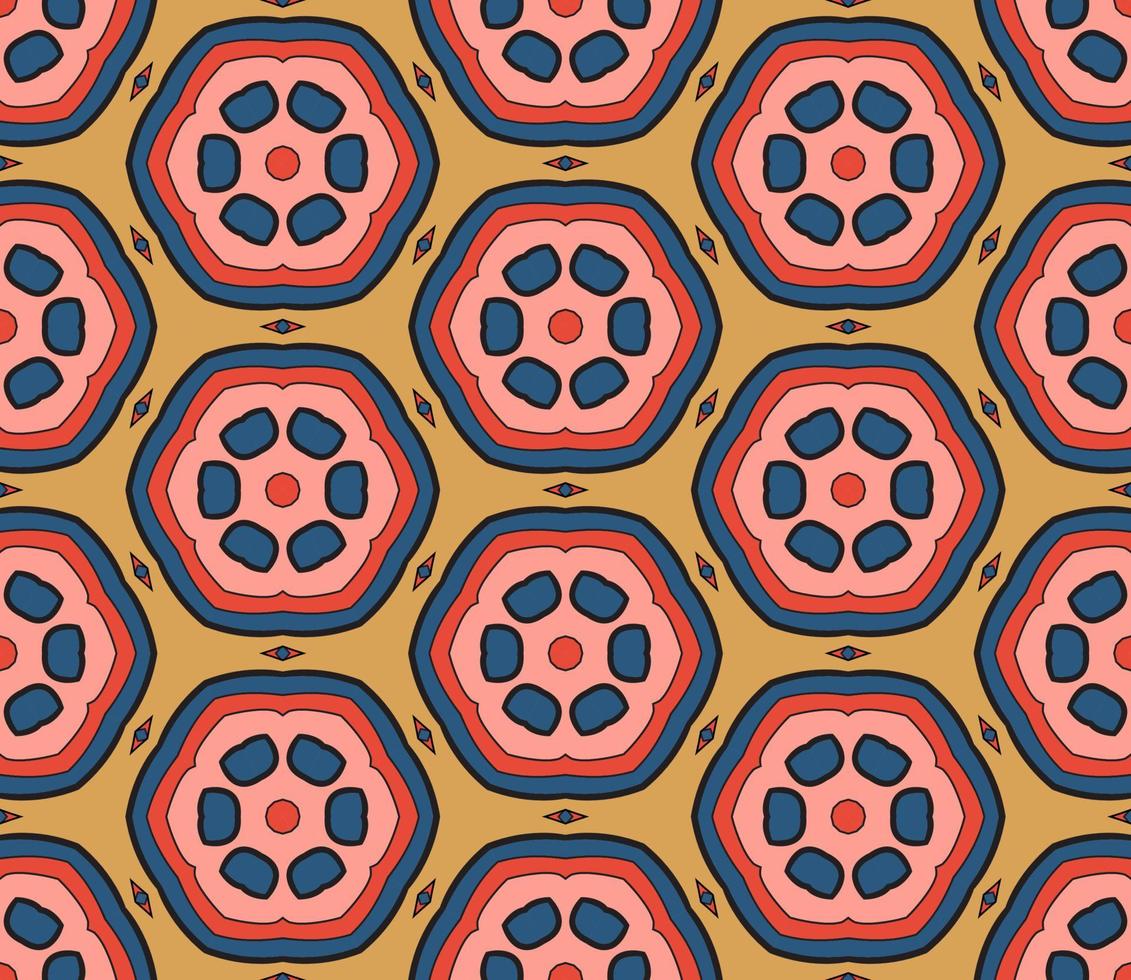 Abstract colorful doodle geometric flower seamless pattern. Floral background. Kaleidoscope mosaic, geo tile of thin line ornament. vector
