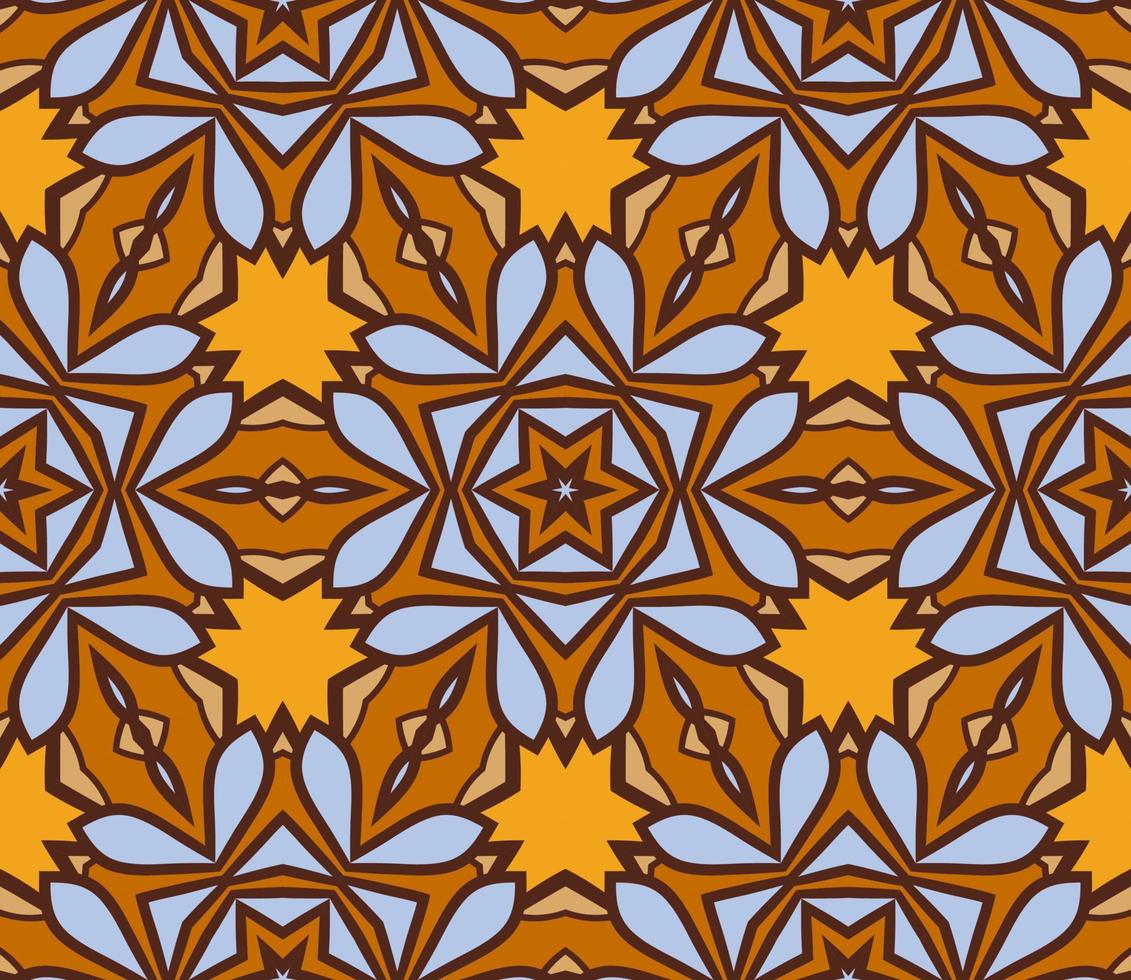 Abstract colorful doodle geometric flower seamless pattern. Floral background. Kaleidoscope mosaic, geo tile of thin line ornament. vector