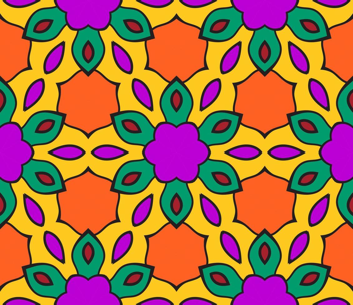 patrón sin costuras de flores geométricas de garabatos coloridos abstractos. fondo floral. mosaico de caleidoscopio, mosaico geo de adorno de línea delgada. vector