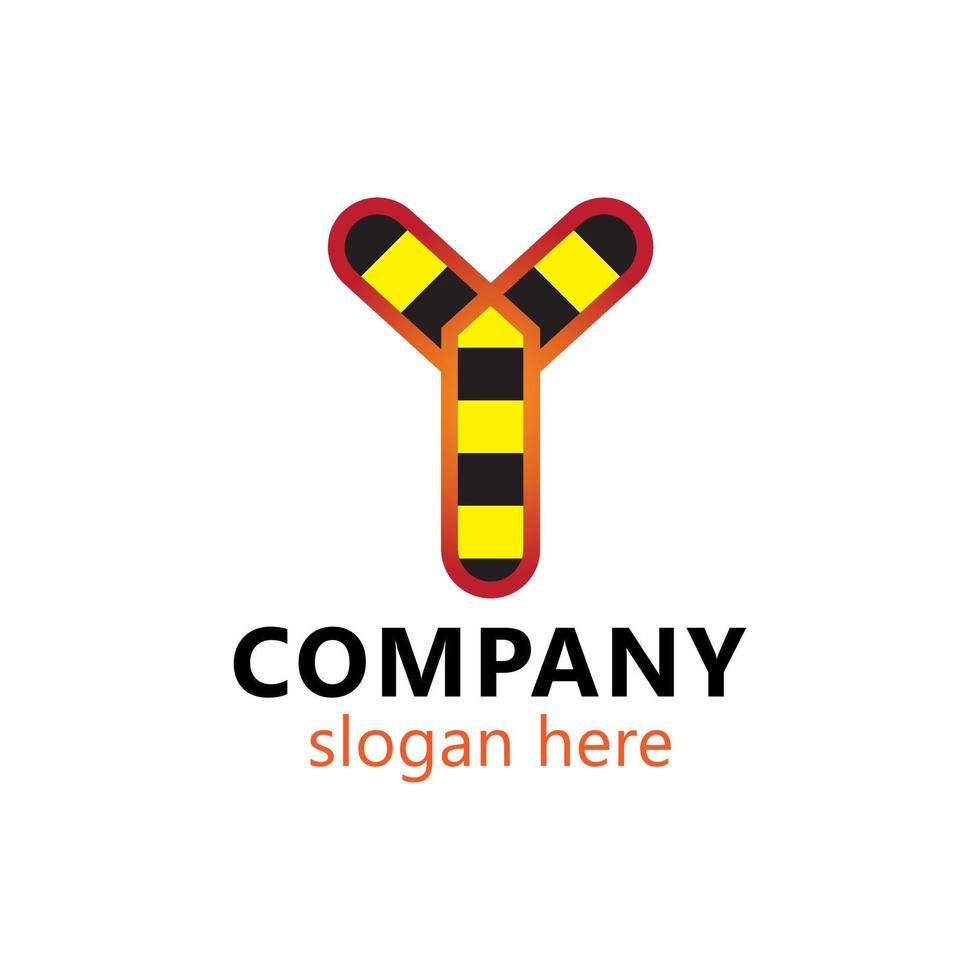 Y logo letter with honey bee. Gradient color red and orange letters vector illustration.