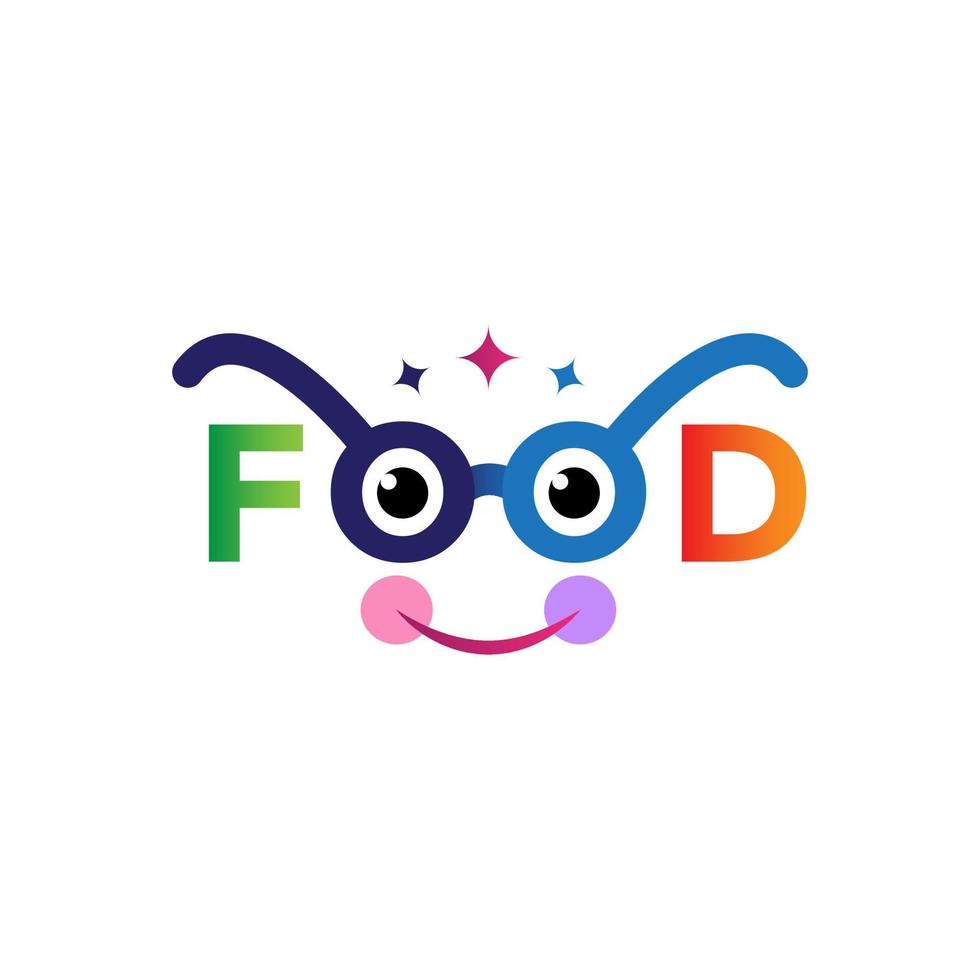 Food logo with smile. Label for food company. Grocery store logo. Vector illustration with smiling mouth.