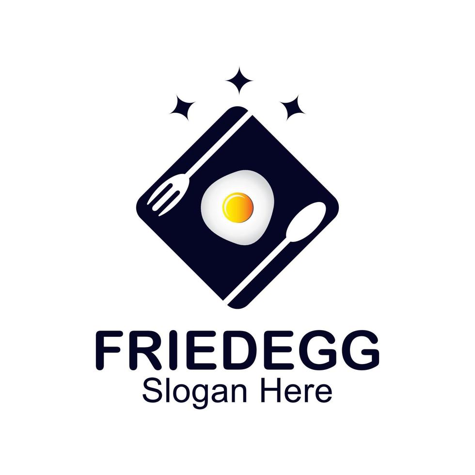 Fried egg logo template. Morning breakfast vector design. Fast food and rosemary logotype