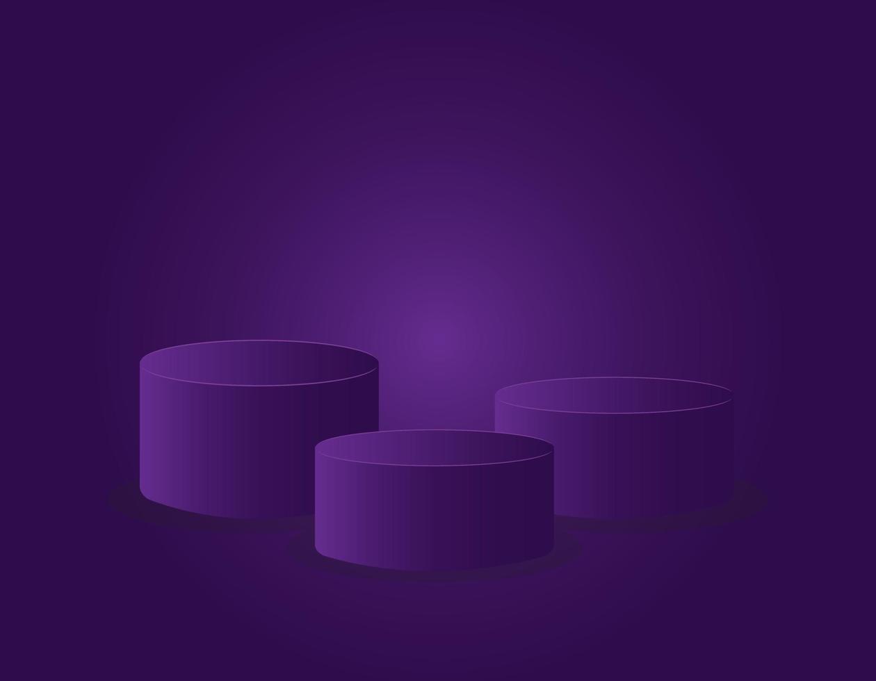 Purple cylinder podium set with one step, competition winner award platform stage. Empty 3d mockup style design of minimalist contest champion pedestal. Vector illustration.