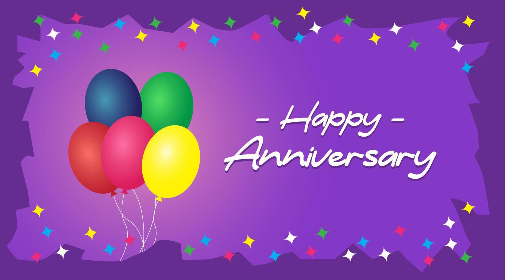 Happy Anniversary Typography Vector Design for Greeting Cards and Poster with Balloon, Confetti and Gift Box, Design Template for Birthday Celebration.