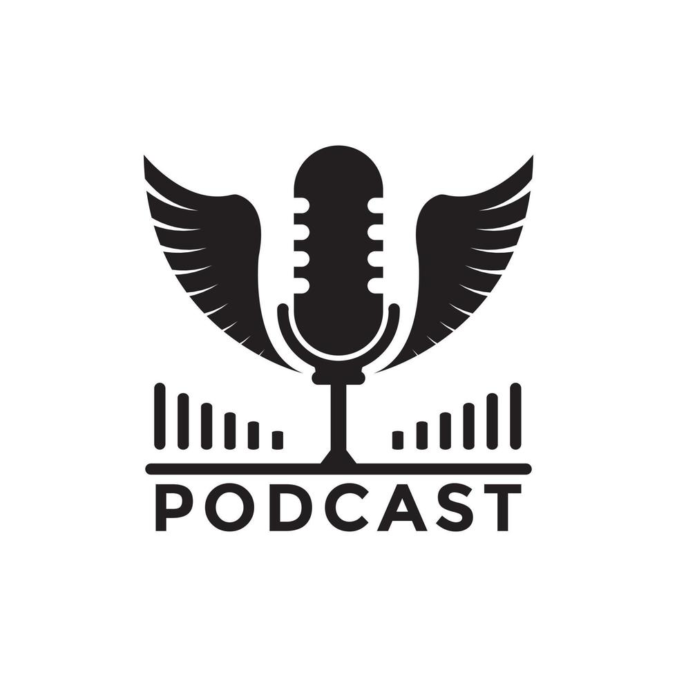 Podcast or Radio Logo design using Microphone with wings symbol and waves of the equalizer icon vector