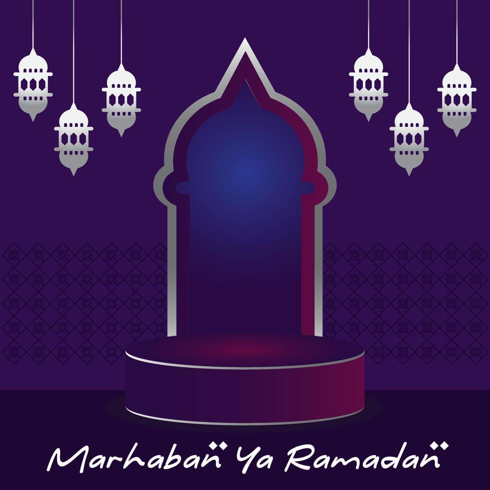 Islamic podium product display for eid mubarak or ramadan. Muslim festival theme sale template. Eid Mubarak vector illustration. Fasting celebration.