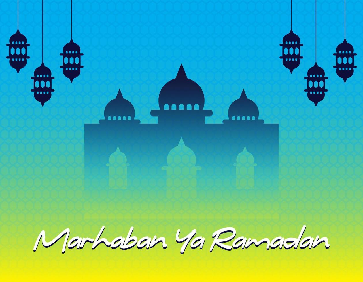 Greeting of marhaban ya ramadhan with lettering. Ied Mubarak, elegant gradient background Template vector