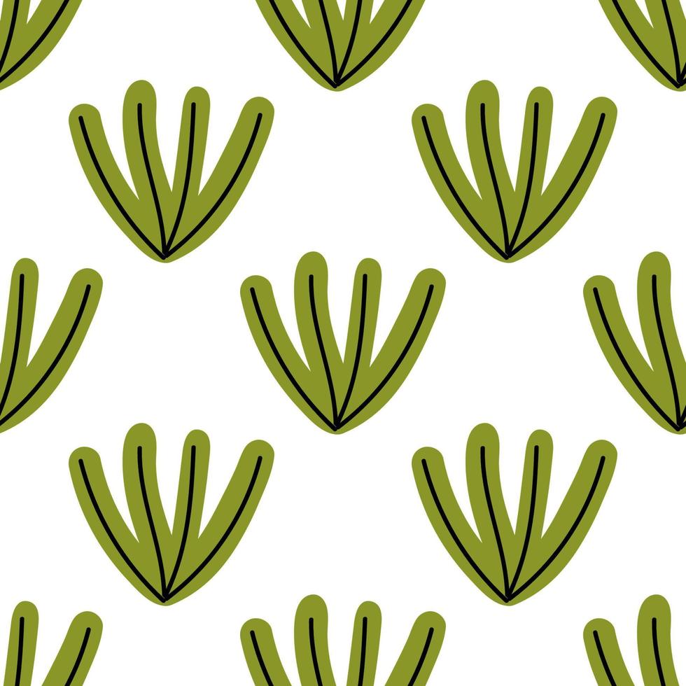 Cute cartoon flower seamless pattern. Background with plant, branch, leaves. Wrapping paper, textile. vector
