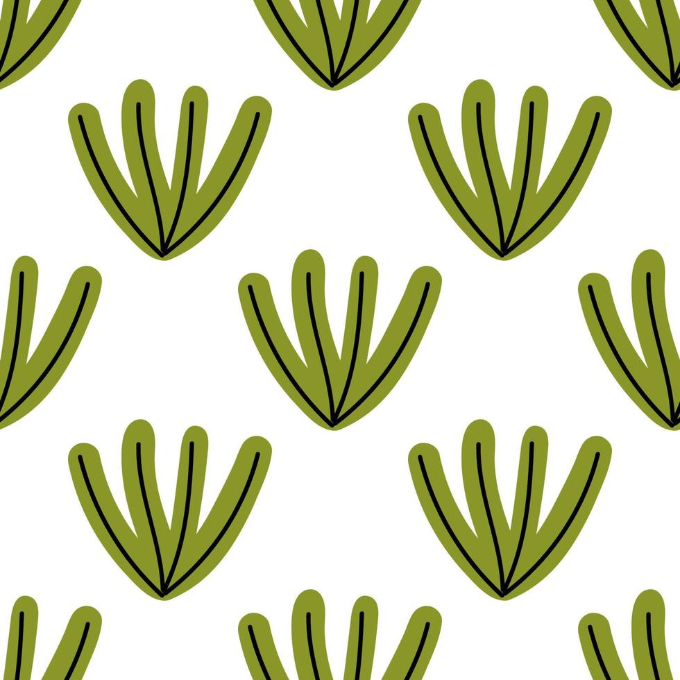 Cute cartoon flower seamless pattern. Background with plant, branch, leaves. Wrapping paper, textile. vector