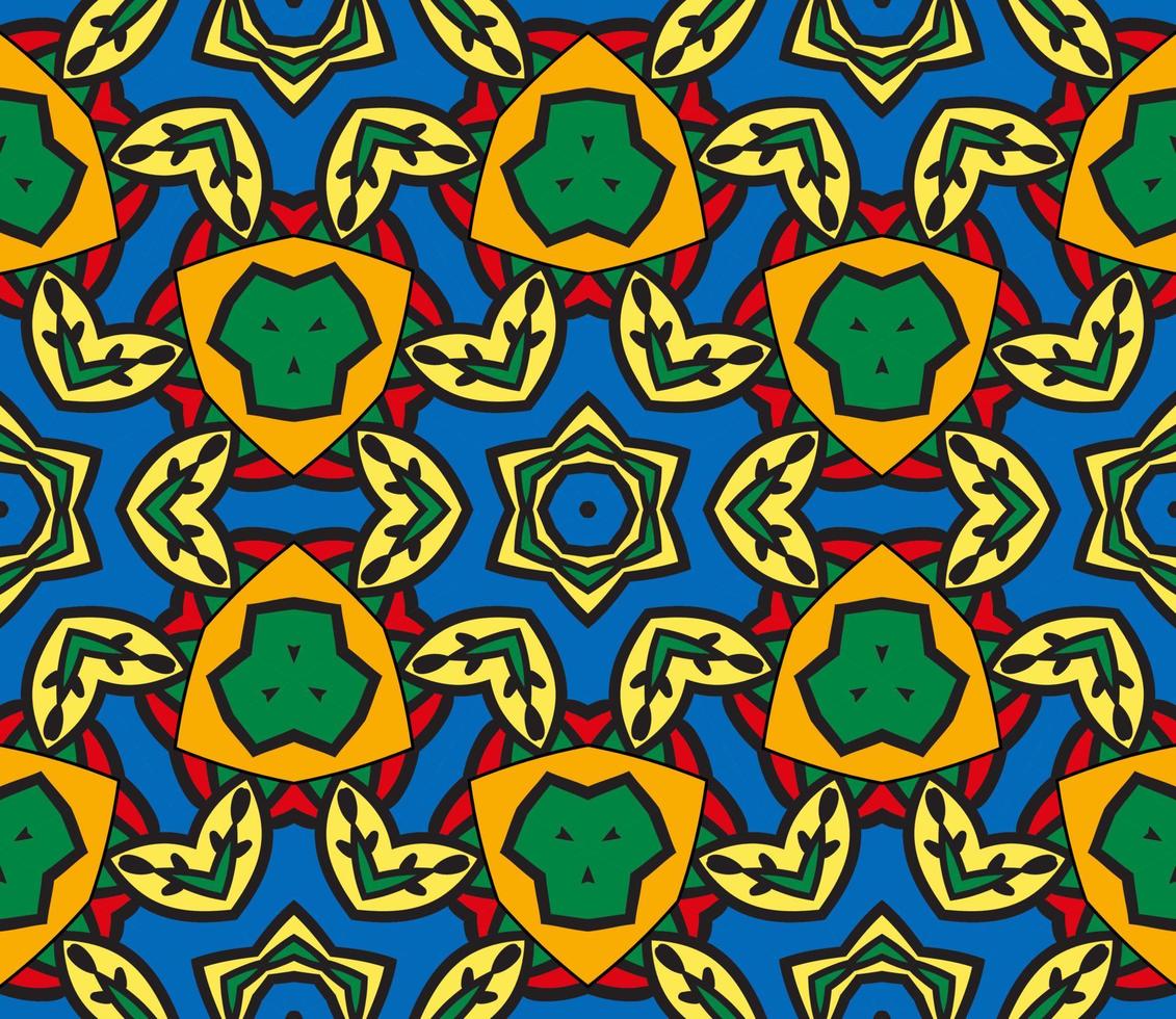 Abstract colorful doodle geometric flower seamless pattern. Floral background. Kaleidoscope mosaic, geo tile of thin line ornament. vector