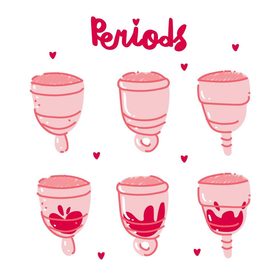 Hand drawn vector set of menstrual cups