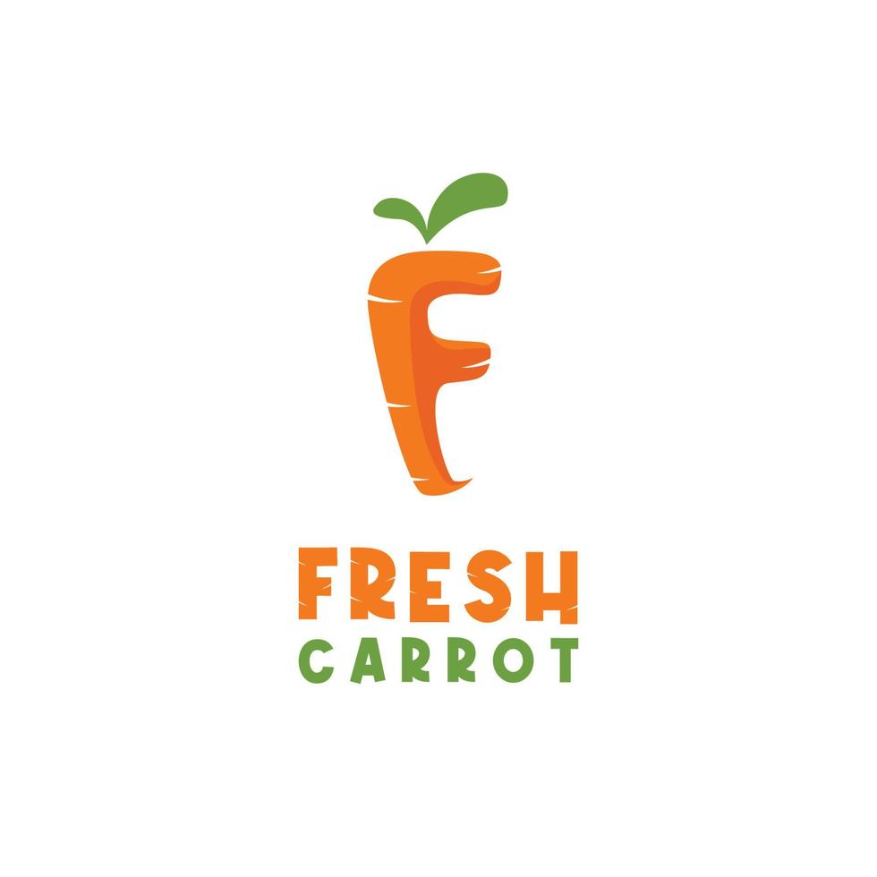 Letter F carrot logo. carrot with the shape of the letter F looks fresh and clean vector logo