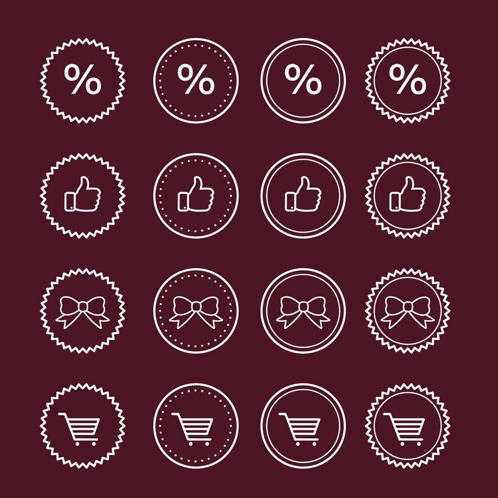 shopping cart, thumbs up icon set monoline vector