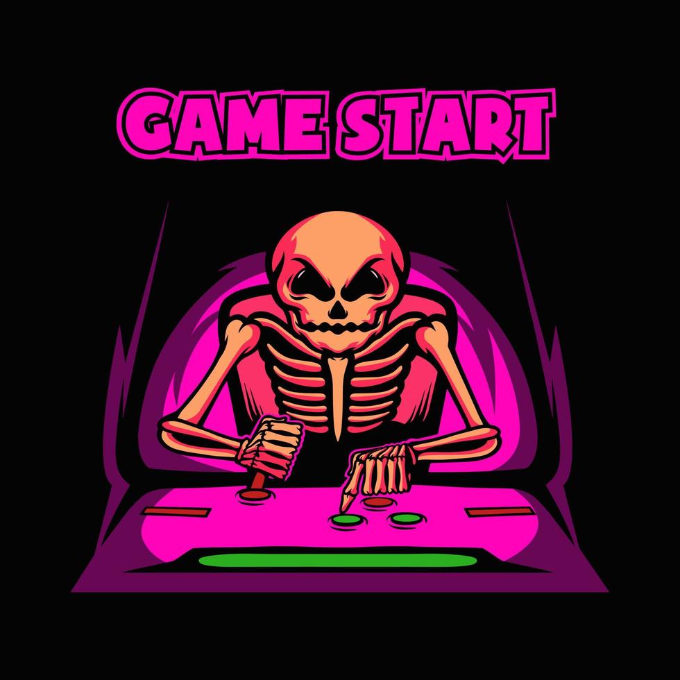 Illustration of skull playing video game vector