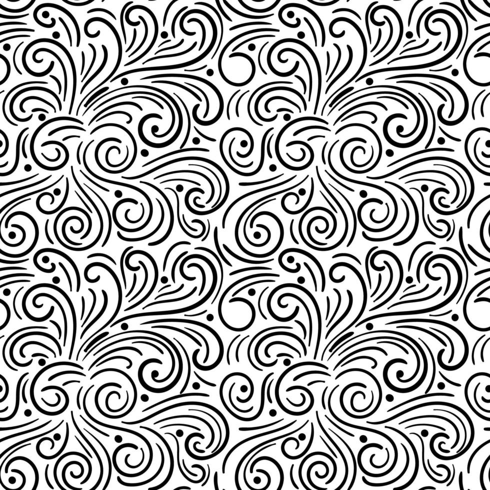 Abstract hand drawn doodle thin line wavy seamless pattern. Curly linear messy background. vector