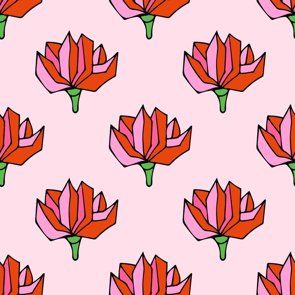 Cute cartoon doodle rose seamless pattern. Floral element background. vector