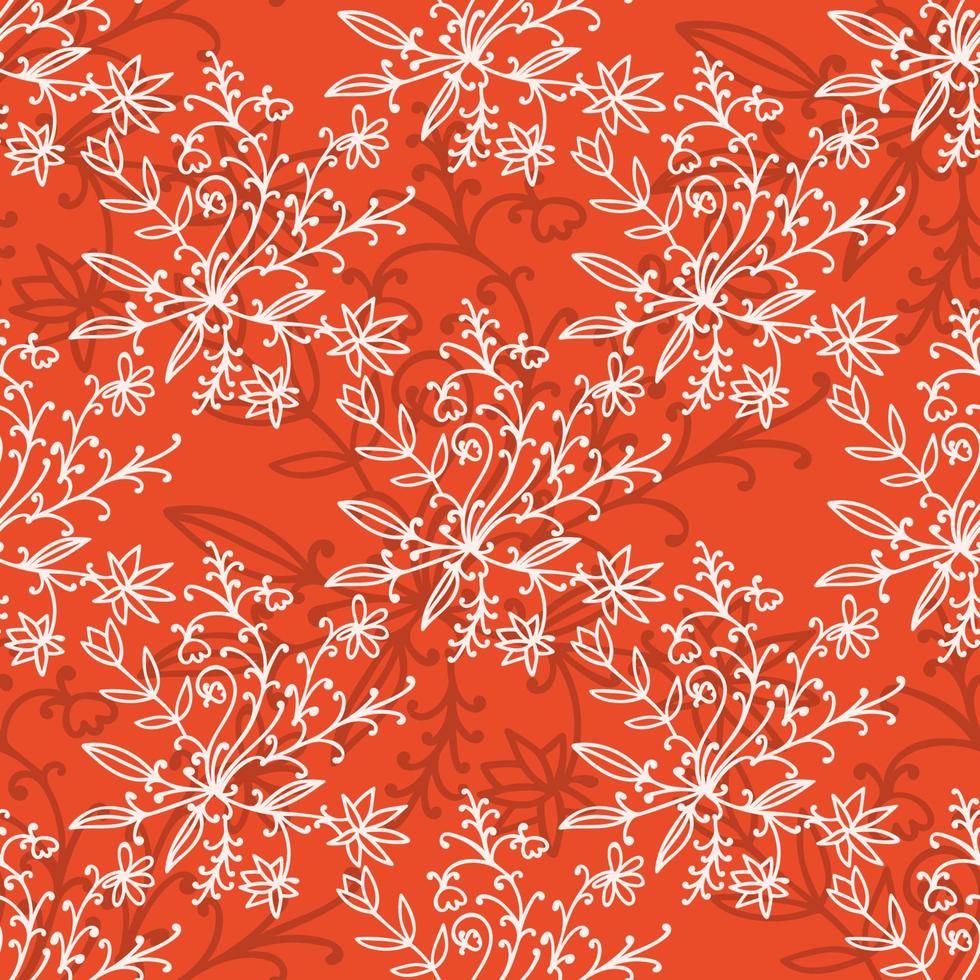 Floral damask seamless pattern with branches and flowers. vector