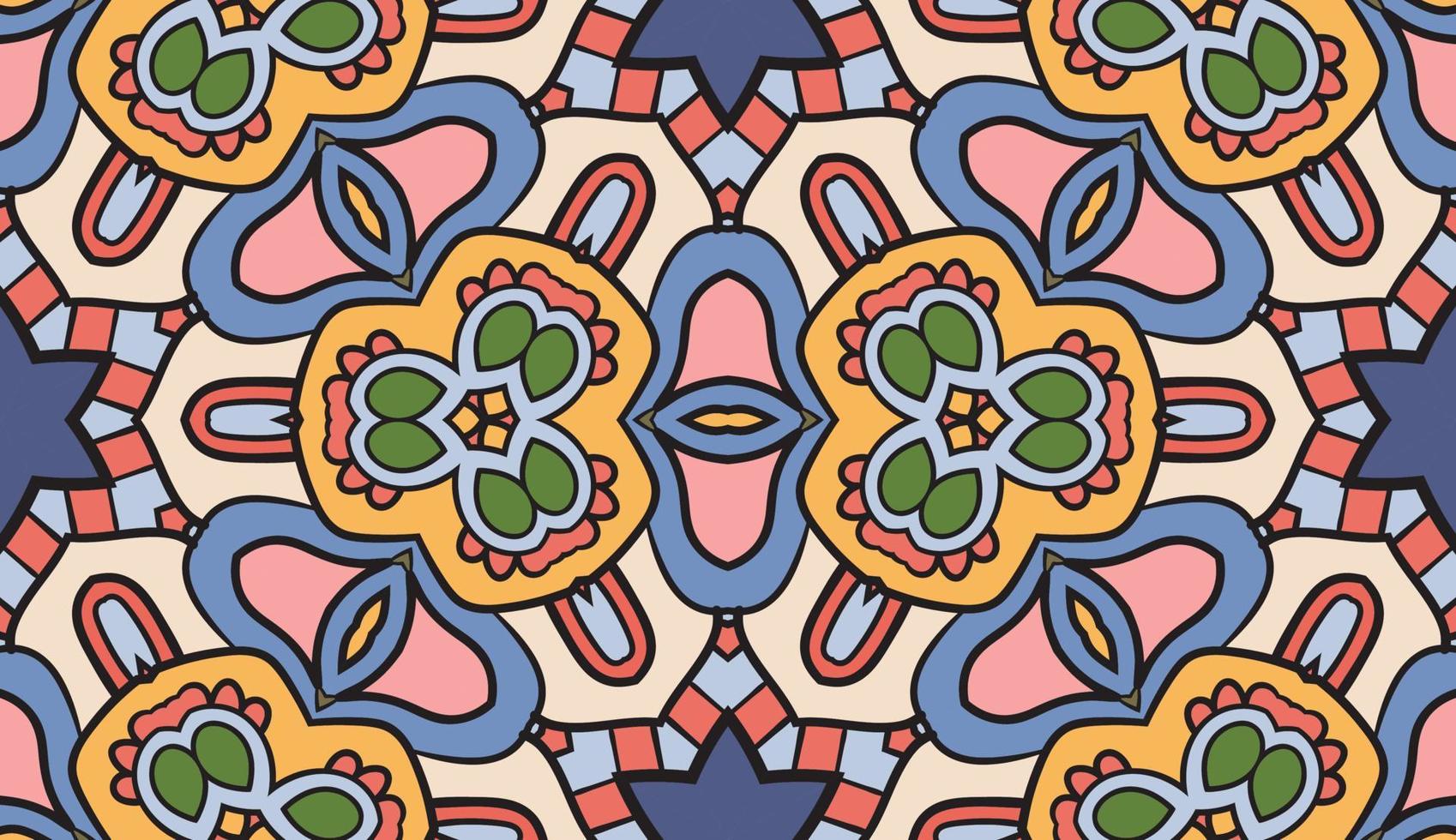 patrón sin costuras de flores geométricas de garabatos coloridos abstractos. fondo floral. mosaico de caleidoscopio, mosaico geo de adorno de línea delgada. vector