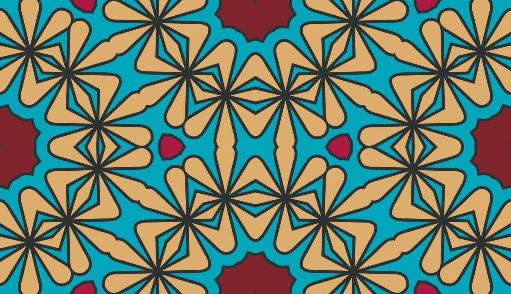 Abstract colorful doodle geometric flower seamless pattern. Floral background. Kaleidoscope mosaic, geo tile of thin line ornament. vector