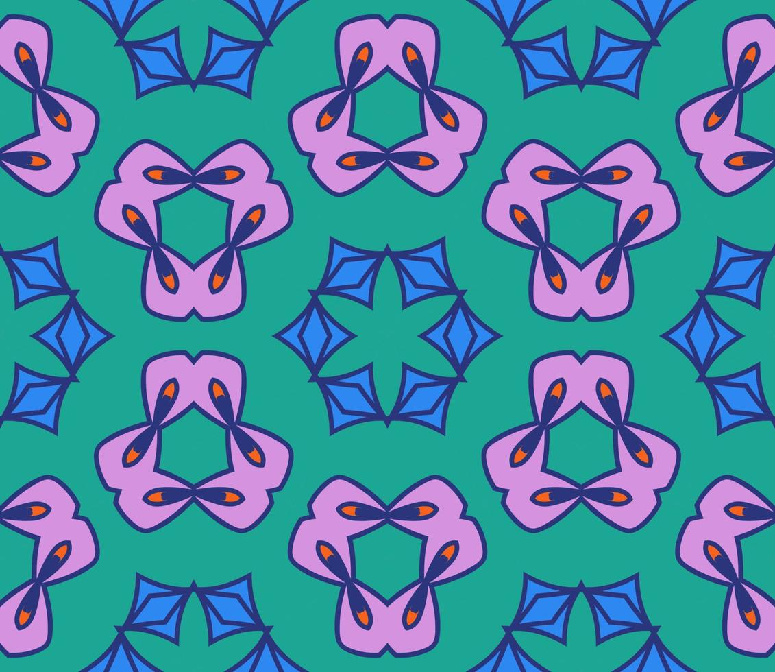 Abstract colorful doodle geometric flower seamless pattern. Floral background. Kaleidoscope mosaic, geo tile of thin line ornament. vector
